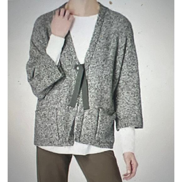 J Jill Kimono-Style Front Tie Closure Green Marl Cotton Cardigan Sweater Sz L - Picture 1 of 8